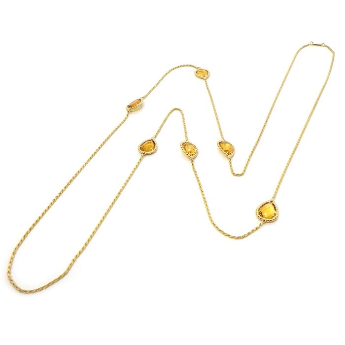 ブシュロン BOUCHERON ロングネックレス セルパンボエム 6モチーフ ドロップ スクリューチェーン ペアシェイプ シトリン K18YG 【中古】