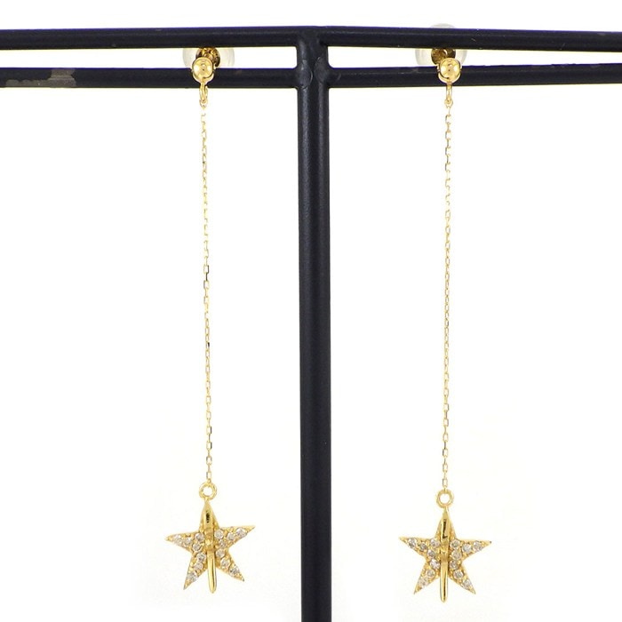 【ダイヤモンド】 ピアス スウィング ドロップ スター ダイヤモンド 0.07ct / 0.07ct K18YG 【中古】