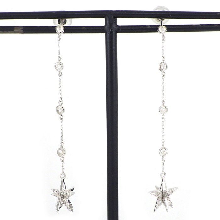 【ダイヤモンド】 ピアス スウィング ドロップ スター ダイヤモンド 0.14ct / 0.14ct K18WG 【中古】