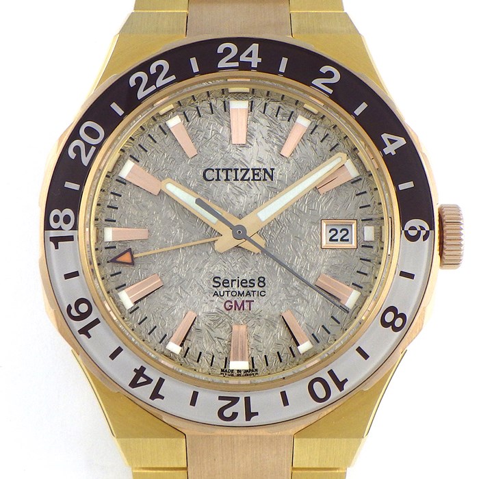 シチズン CITIZEN 腕時計 シリーズエイト NB6032-53P/9054-0065X03 世界限定1300本 デイト GMT 裏スケ 回転ベゼル(デイナイト表示/24時間表示) 草模様 ゴールド文字盤 GP SS 自動巻き 【中古】
