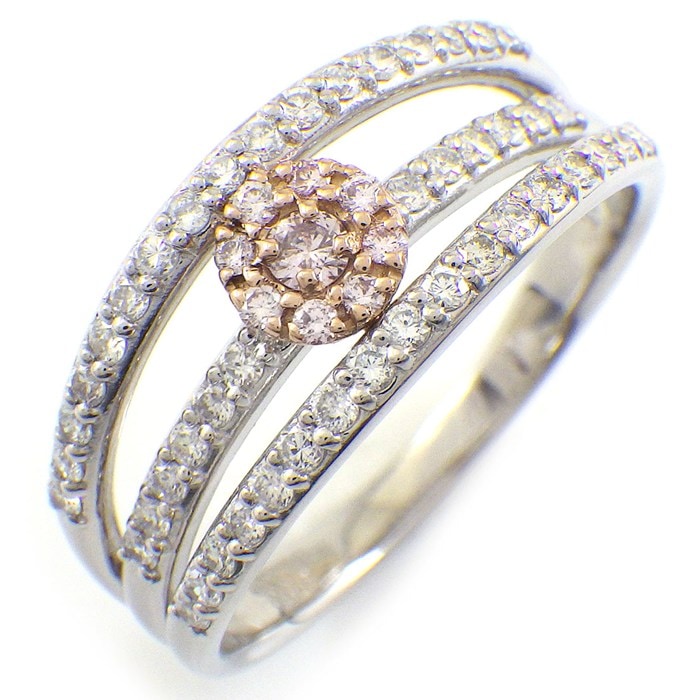 【ピンクダイヤモンド ダイヤモンド】 リング センター ピンクダイヤモンド 0.043ct サイド ピンクダイヤモンド 計0.060ct パヴェ ダイヤモンド 計0.450ct PT900 K18PG 18号 【中古】