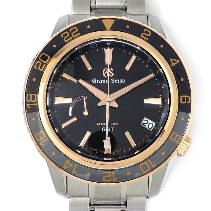 グランドセイコー Grand Seiko 腕時計 スポーツコレクション GMT SBGE251/9R66-0AY0 ティック限定 ブラック文字盤 デイト 裏スケ パワーリザーブ表示 回転ベゼル K18PG SS スプリングドライブ 【中古】