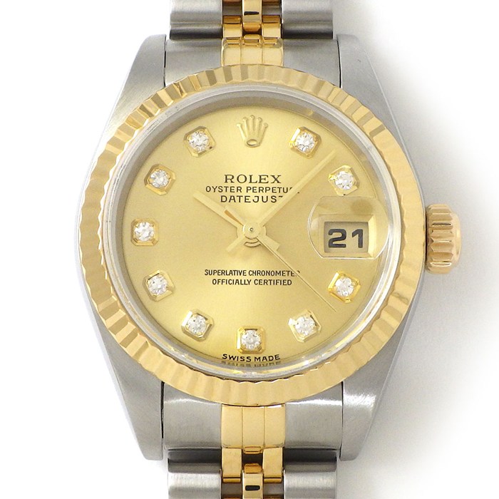 ロレックス Rolex 腕時計 デイトジャスト 79173G Y番 2002年 10ポイント ダイヤインデックス サンレイ シャンパンゴールド文字盤 デイト K18YG SS 自動巻き 【箱・保付き】 【中古】