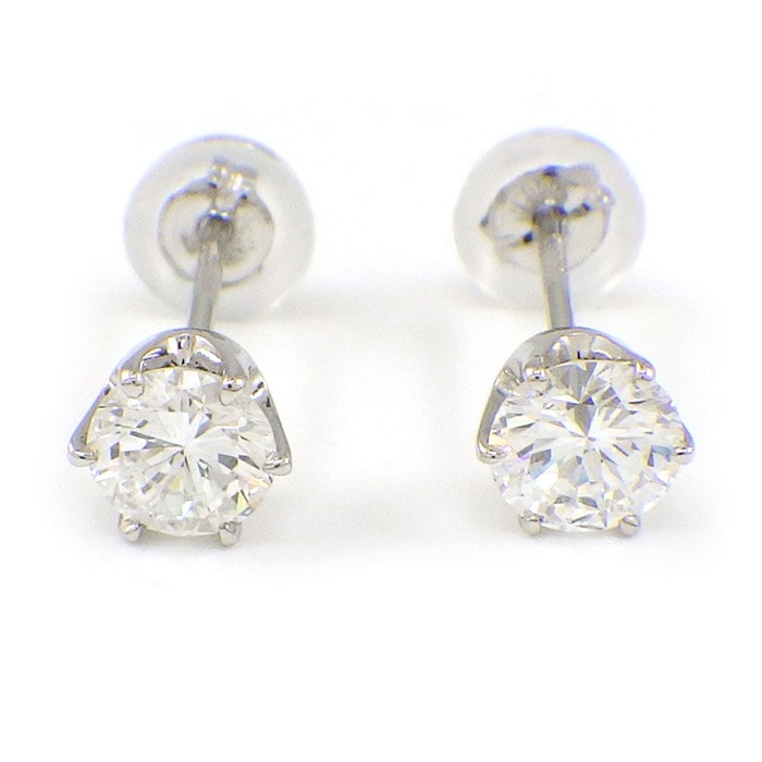 【ダイヤモンド】 ピアス ソリテール ソリティア スタッド ラウンド ダイヤモンド 0.300ct(F/VS2/GD) / 0.304ct(E/VS2/GD) PT900