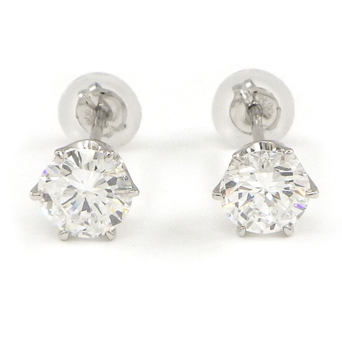 【ダイヤモンド】 ピアス ソリテール ソリティア スタッド ラウンド ダイヤモンド 0.412ct(F/VVS2/GD) / 0.419ct(F/VS1/GD) PT900