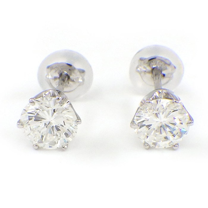 【ダイヤモンド】 ピアス ソリテール ソリティア スタッド ラウンド ダイヤモンド 0.350ct(J/VS2/GD) / 0.381ct(J/VS1/GD) PT900 【中古】