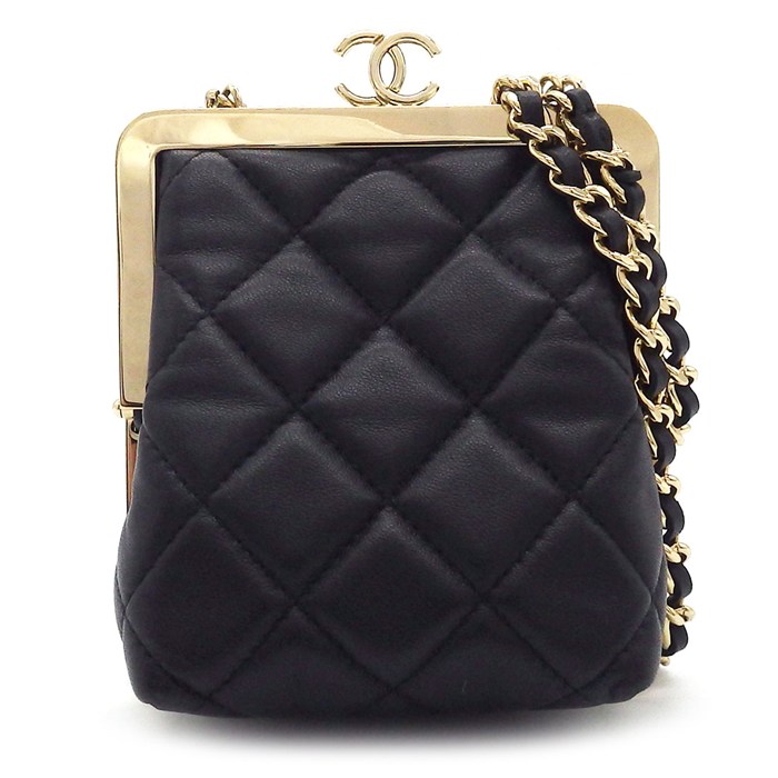 シャネル CHANEL ショルダーバッグ マトラッセ ミニ チェーンポーチ 2022年 AP2496 ブラック ラムスキン ゴールド金具 【中古】
