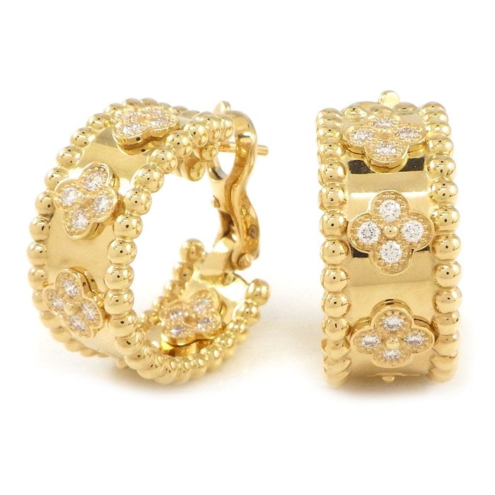 ヴァンクリーフ＆アーペル Van Cleef & Arpels ピアス ペルレ クローバー VCARO3YE00 フープ フラワーモチーフ 40ポイント ダイヤモンド 計0.62ct K18YG 【箱・保付き】 【中古】