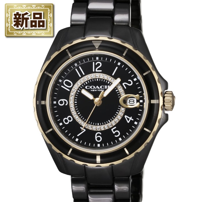【新品】コーチ Coach 腕時計 プレストン 14503461 デイト 回転ベゼル ブラック 文字盤 スワロフスキー セラミック クオーツアナログ