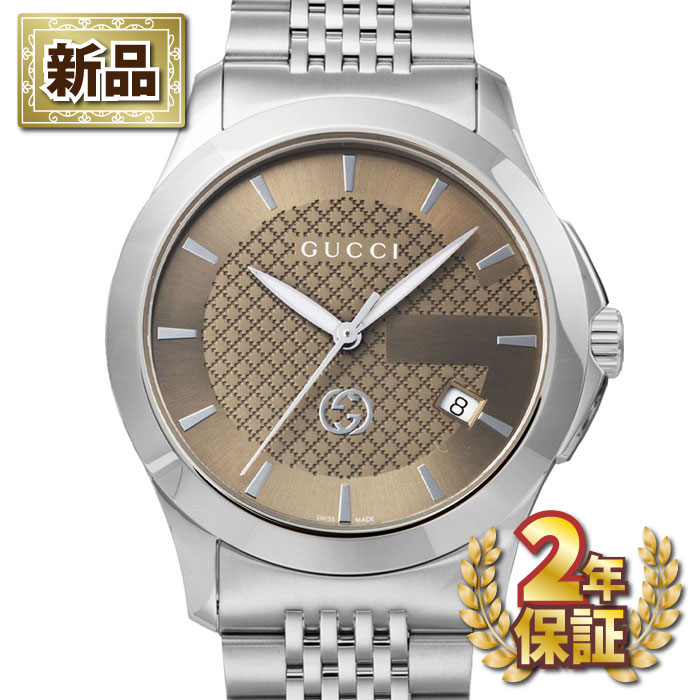 【新品・2年保証】グッチ GUCCI 腕時計 Gタイムレス YA1264107 ブラウン文字盤 デイト SS クオーツアナログ 【箱・保付き】