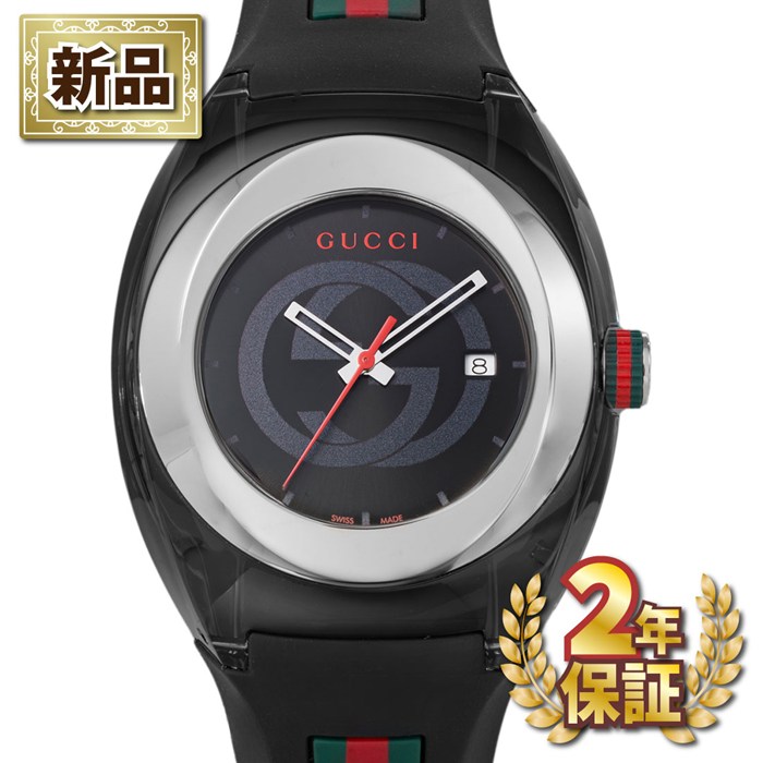 【新品・2年保証】グッチ GUCCI 腕時計 シンク YA137101 インターロッキングG ブラック文字盤 デイト ラバーベルト SS クオーツアナログ 【箱・保付き】