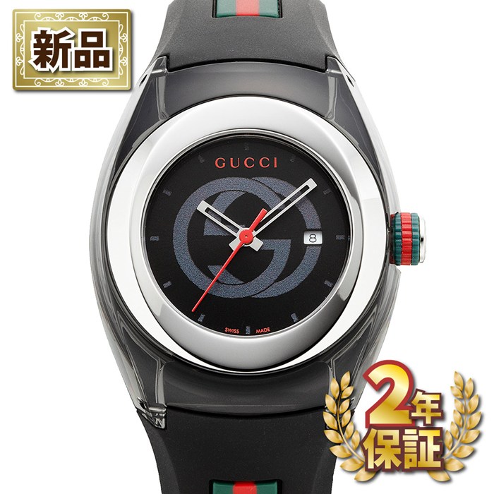 【新品・2年保証】グッチ GUCCI 腕時計 シンク YA137301 インターロッキングG ブラック文字盤 デイト ラバーベルト SS クオーツアナログ 【箱・保付き】