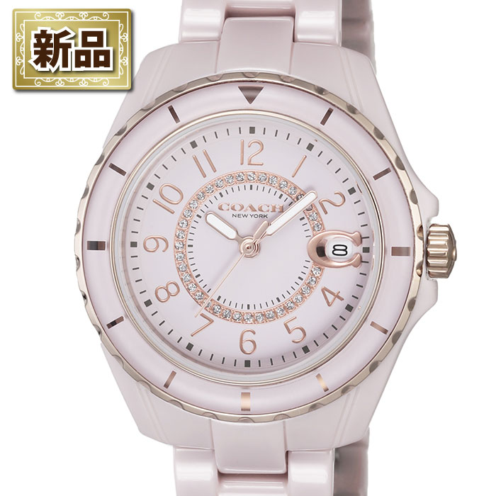 【新品】コーチ Coach 腕時計 プレストン 14503463 デイト 夜光針 ピンク文字盤 ピンク セラミック クオーツアナログ