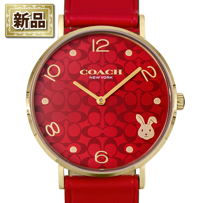 【新品】コーチ Coach 腕時計 ペリー 14503977 50本限定モデル 干支 兎 シグネチャー Cマーク レッド文字盤 SS レッド レザーベルト クオーツアナログ