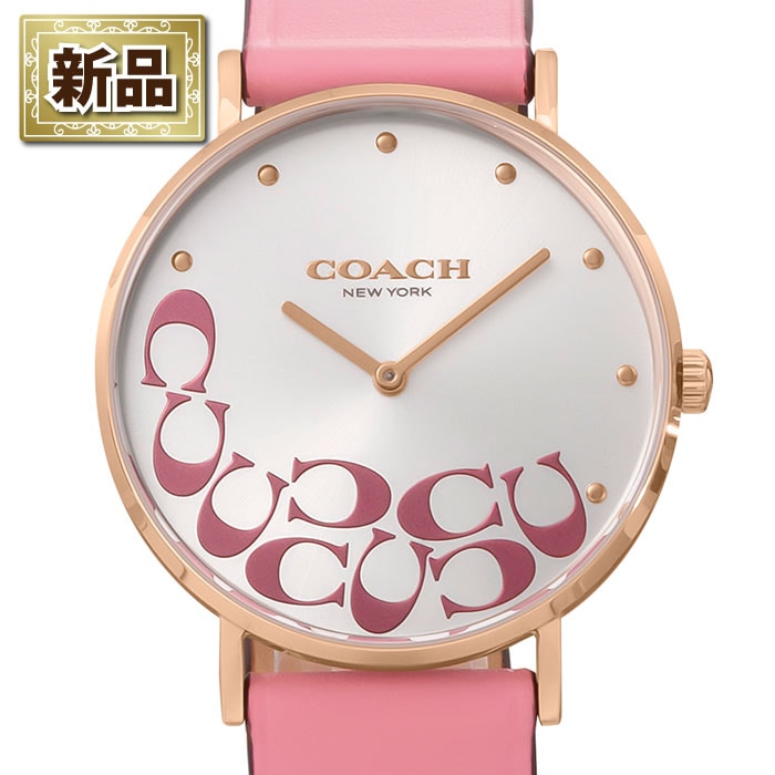 【新品】コーチ Coach 腕時計 ペリー 14504135 シグネチャー Cマーク サンレイ シルバー文字盤 SS ピンク レザーベルト クオーツアナログ