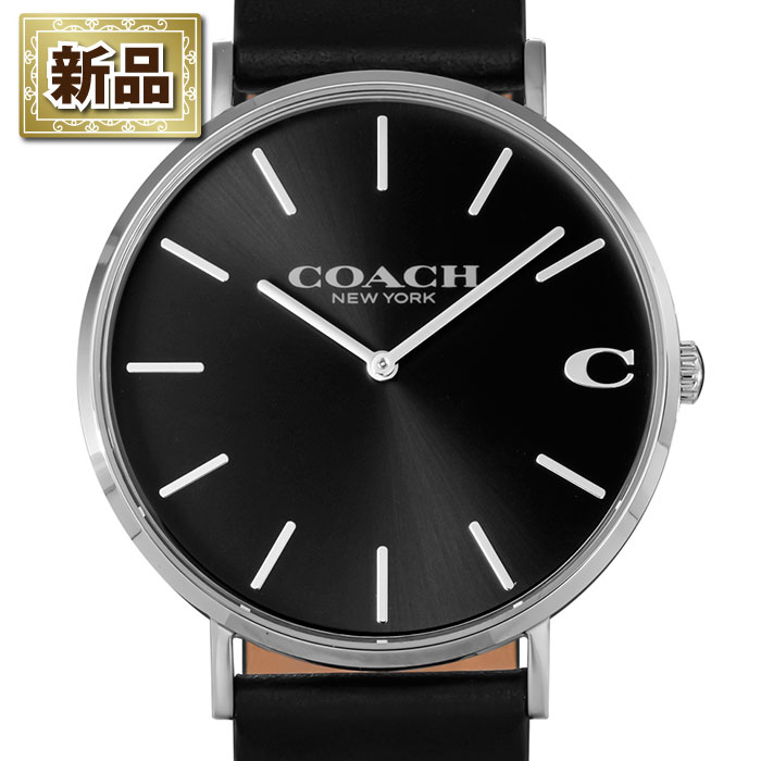 【新品】コーチ Coach 腕時計 チャールズ 14602149 サンレイ ブラック文字盤 SS ブラック レザーベルト クオーツアナログ