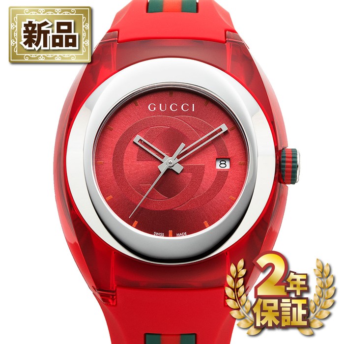 【新品・2年保証】グッチ GUCCI 腕時計 シンク YA137103A インターロッキングG サンレイ レッド文字盤 デイト SS ラバーベルト クオーツアナログ 【箱・保付き】