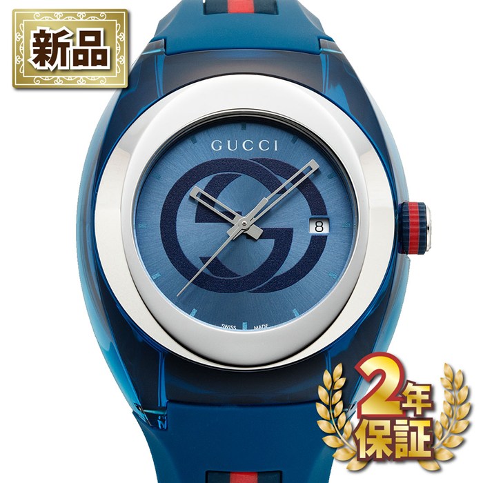 【新品・2年保証】グッチ GUCCI 腕時計 シンク YA137104A インターロッキングG サンレイ ブルー文字盤 デイト ラバーベルト SS クオーツアナログ 【箱・保付き】
