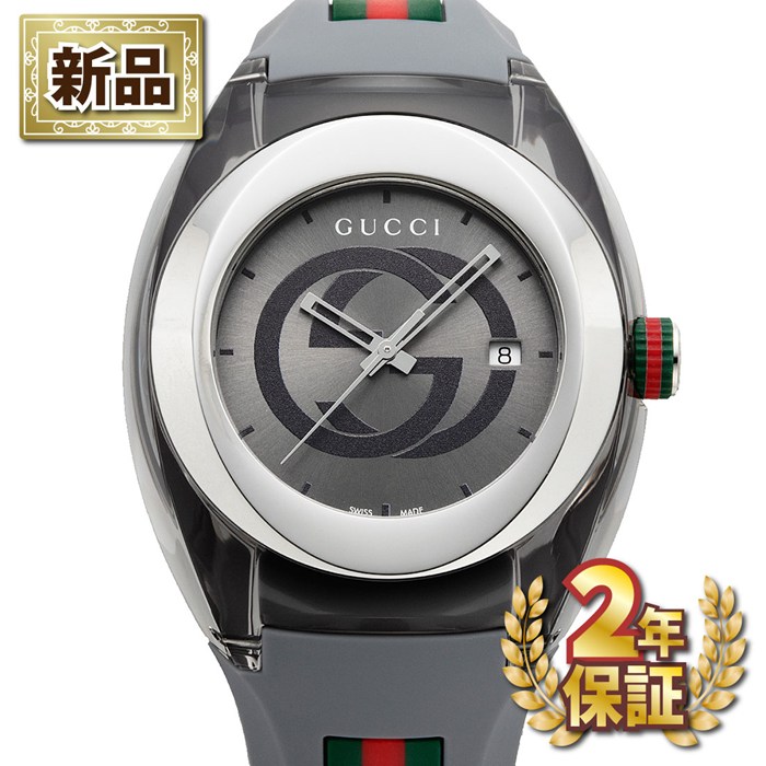 【新品・2年保証】グッチ GUCCI 腕時計 シンク YA137109A インターロッキングG サンレイ グレー文字盤 デイト SS ラバー クオーツアナログ 【箱・保付き】