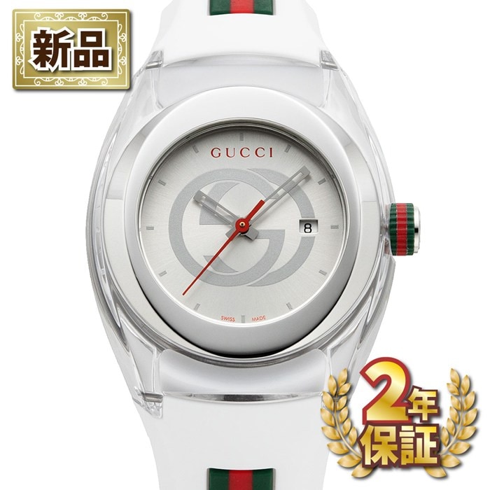 【新品・2年保証】グッチ GUCCI 腕時計 シンク YA137302 インターロッキングG サンレイ シルバー文字盤 デイト ホワイト ラバーベルト SS クオーツアナログ 【箱・保付き】