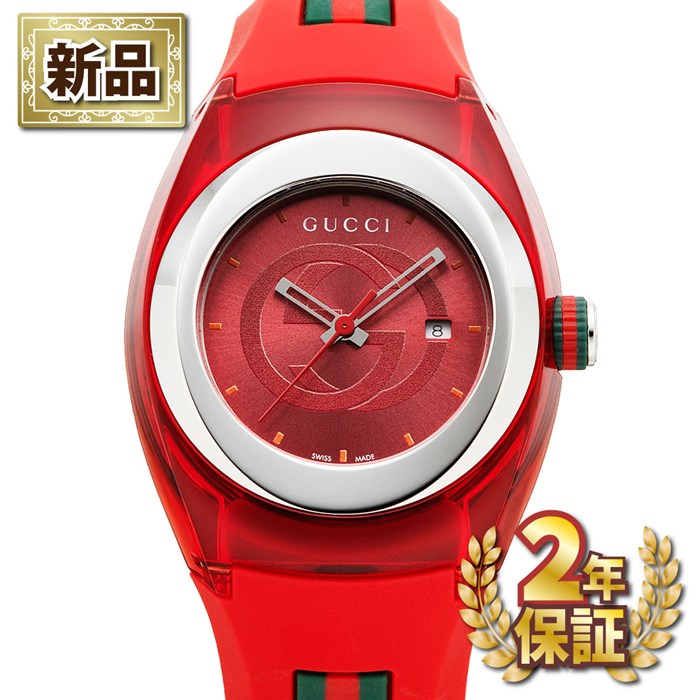 【新品・2年保証】グッチ GUCCI 腕時計 シンク YA137303 インターロッキングG サンレイ レッド文字盤 デイト ラバーベルト SS クオーツアナログ 【箱・保付き】