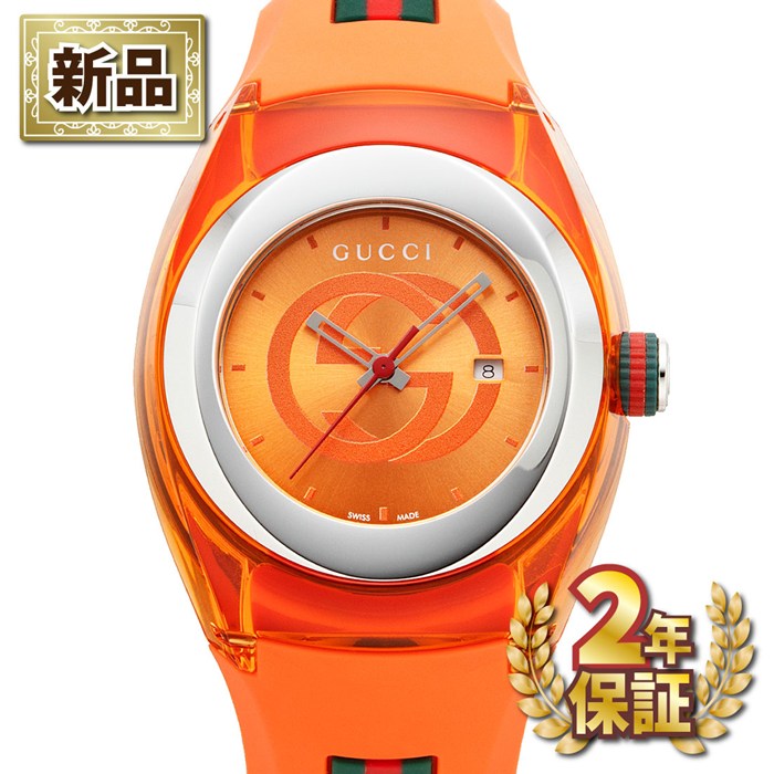 【新品・2年保証】グッチ GUCCI 腕時計 シンク YA137311 インターロッキングG サンレイ オレンジ文字盤 デイト ラバーベルト SS クオーツアナログ 【箱・保付き】