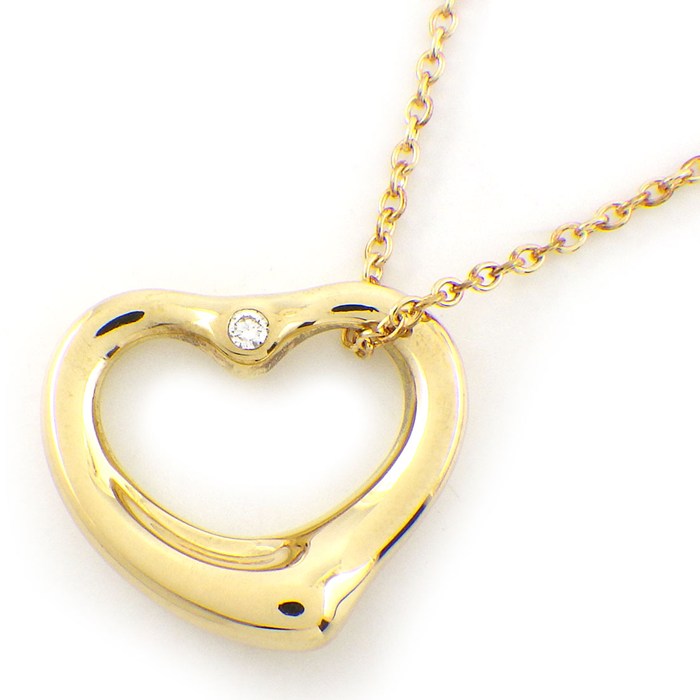 ティファニー Tiffany & Co. ネックレス オープンハート 2ポイント ダイヤモンド K18YG 【中古】