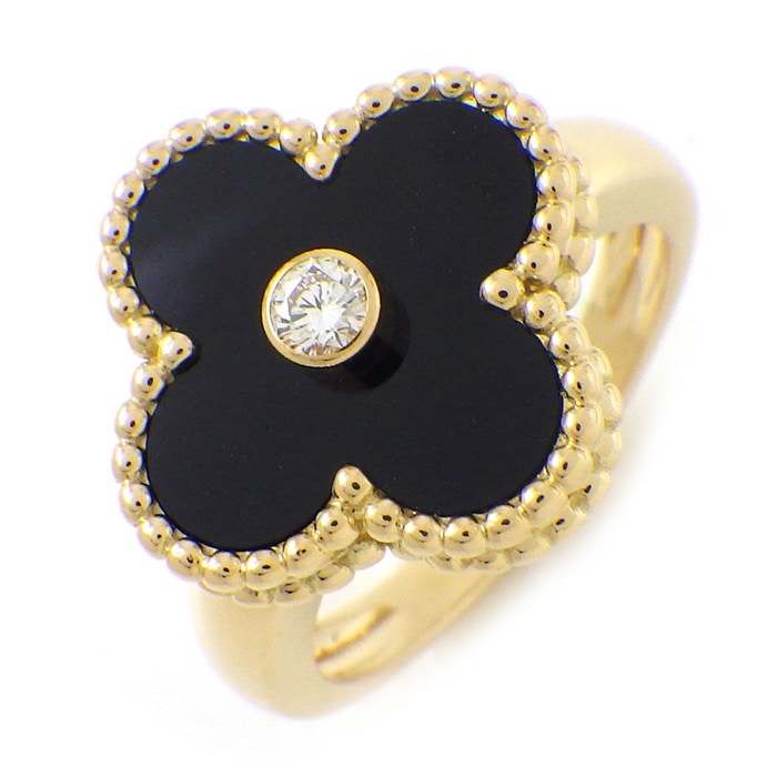 ヴァンクリーフ＆アーペル Van Cleef & Arpels リング ヴィンテージ アルハンブラ VCARA41000 オニキス 1ポイント ダイヤモンド 0.05ct K18YG 10号 / #50 【中古】