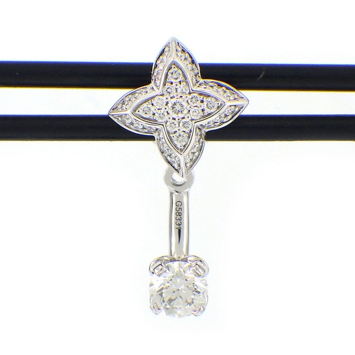 ルイ・ヴィトン LOUIS VUITTON ピアス LV ダイヤモンド ダブル ラウンド Q06400 モノグラム フラワー センターストーン ダイヤモンド 0.33ct サイドストーン ダイヤモンド 計0.11ct K18WG ※片方のみ 【箱・保付き】 【中古】