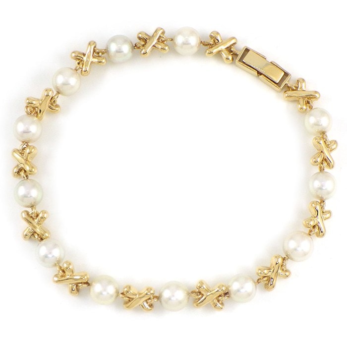 タサキ 田崎真珠 TASAKI ブレスレット クロス パール 5.5mm珠 K18YG 【中古】