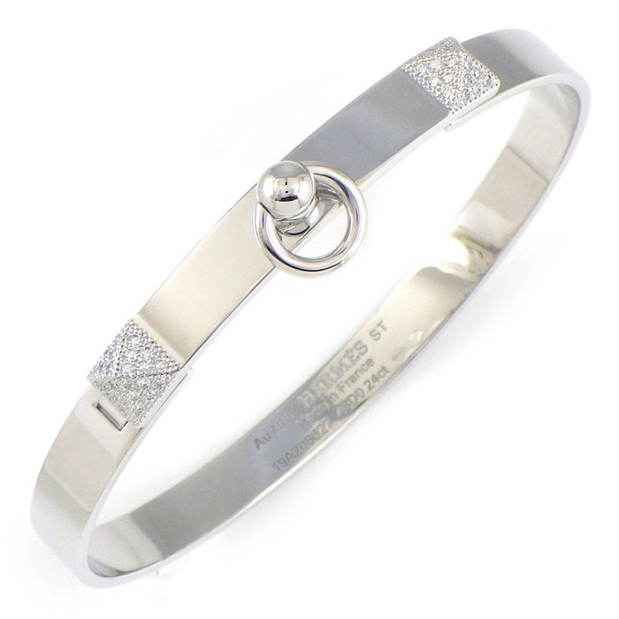 エルメス HERMES バングル コリエドシアン PM ピラミッド メドール スタッズ パヴェ ダイヤモンド 計0.24ct K18WG / #ST 【中古】