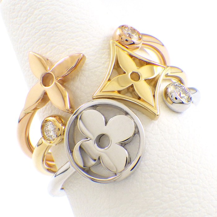 ルイ・ヴィトン LOUIS VUITTON リング バーグ モノグラム イディール ブロッサム Q9F15E 3本組 フラワー スター スリーカラー 3ポイント ダイヤモンド 計0.10ct K18PG K18WG K18YG 13号 / #53 【箱・保付き】 【中古】