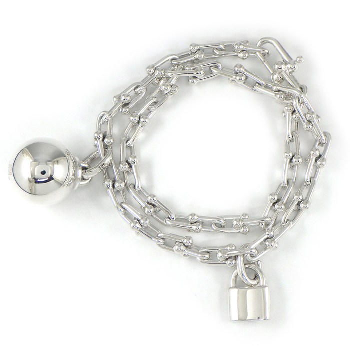 ティファニー Tiffany & Co. ブレスレット ハードウェア スモール ラップ 60450560 ボール ロックチャーム リンク チェーン SV925 / #M 【中古】