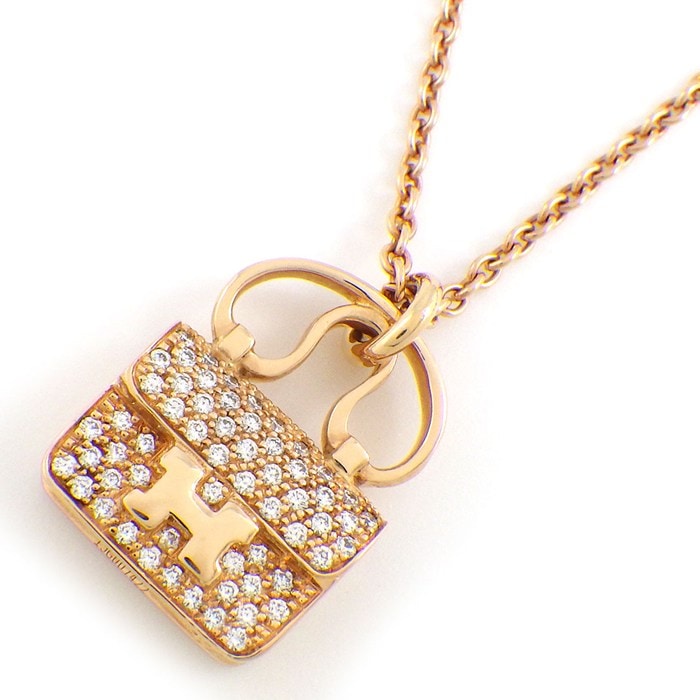 エルメス HERMES ネックレス アミュレット コンスタンス バッグモチーフ パヴェ ダイヤモンド 計0.29ct K18PG 【中古】