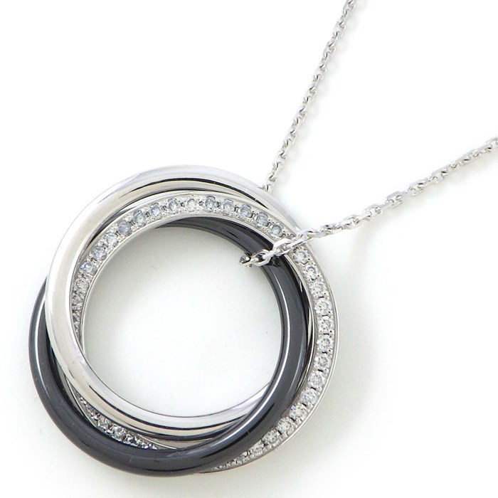 カルティエ Cartier ネックレス トリニティ B3045500 トリプル サークル ダイヤモンド K18WG ブラック セラミック 【中古】