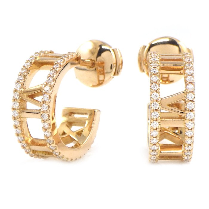 ティファニー Tiffany & Co. ピアス オープンアトラス フープ パヴェ ダイヤモンド K18PG 【中古】