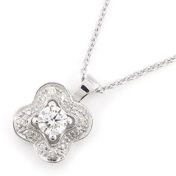 モーブッサン MAUBOUSSIN ネックレス チャンスオブラブ クローバーモチーフ パヴェ ダイヤモンド K18WG 【中古】