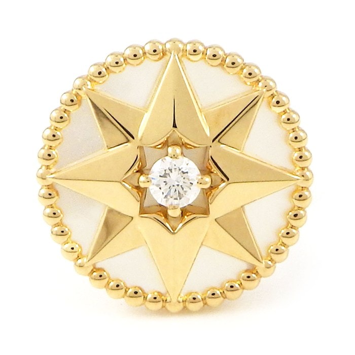 クリスチャンディオール Christian Dior ピアス ローズデヴァン シングル ミディアム JRDV95085_0000 スター 1ポイント ダイヤモンド 0.01ct ホワイト シェル K18YG ※片方のみ 【箱・保付き】 【中古】