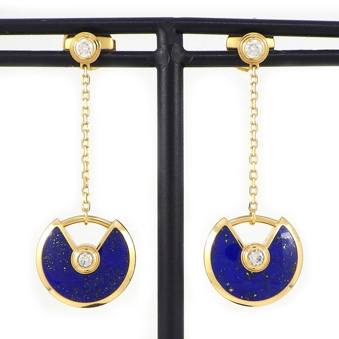 カルティエ Cartier ピアス アミュレット XS スウィング ドロップ ラウンド サークル ラピスラズリ ダイヤモンド K18YG 【中古】
