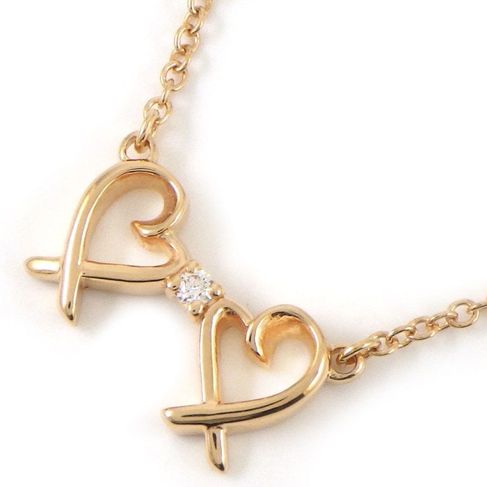 ティファニー Tiffany & Co. ネックレス ダブル ラヴィング ラビングハート 1ポイント ダイヤモンド K18PG 【中古】