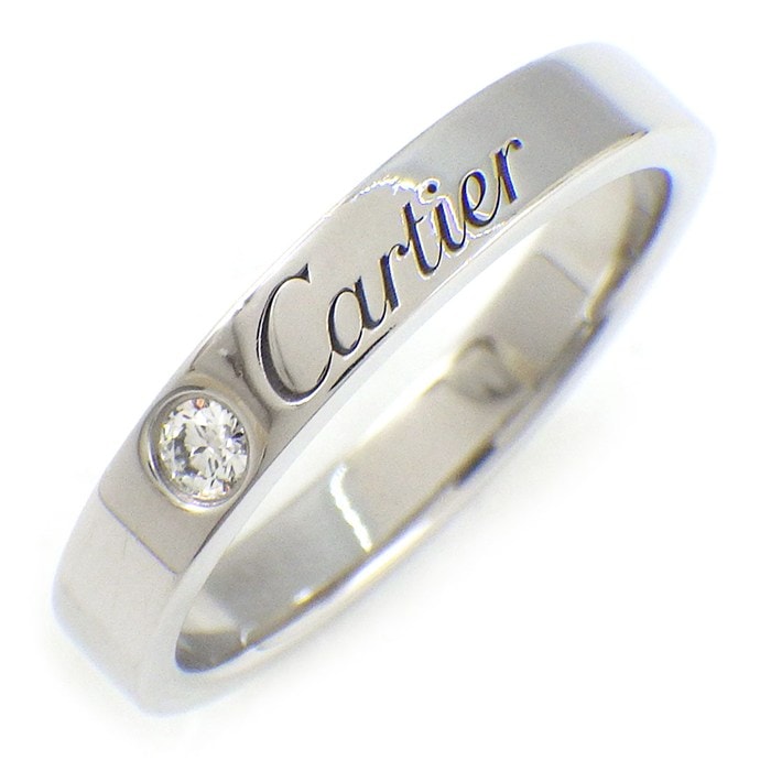 カルティエ Cartier リング C ドゥ カルティエ ウェディング バンド 3mm B4051349 エングレーブド ロゴ 1ポイント ダイヤモンド 計0.03ct PT950 9号 / #49 【中古】