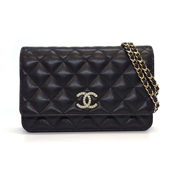 【極美品】CHANEL キャビアスキン　チェーンウォレット シャネル CHANEL チェーンウォレット AP3395 ココマーク ライン