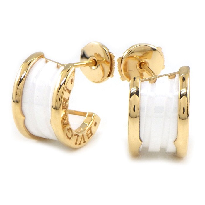 ブルガリ BVLGARI ピアス B-zero1 ビーゼロワン 346464 フープ ロゴ K18PG ホワイト セラミック 【中古】