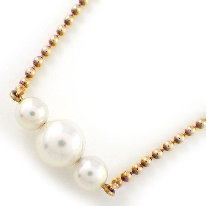ミキモト MIKIMOTO ネックレス ボールチェーン 3ポイント アコヤパール 4.0-6.0mm珠 K18YG 【中古】