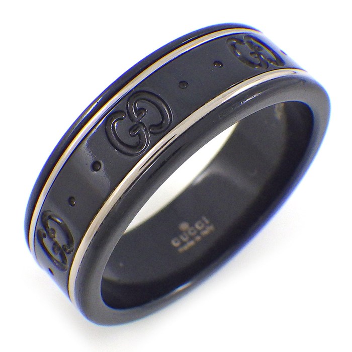 グッチ GUCCI リング アイコン オンライン限定 シンバンド 225985 I19A1 8061 GG ロゴ K18WG ブラック セラミック 21号 / #22 【中古】