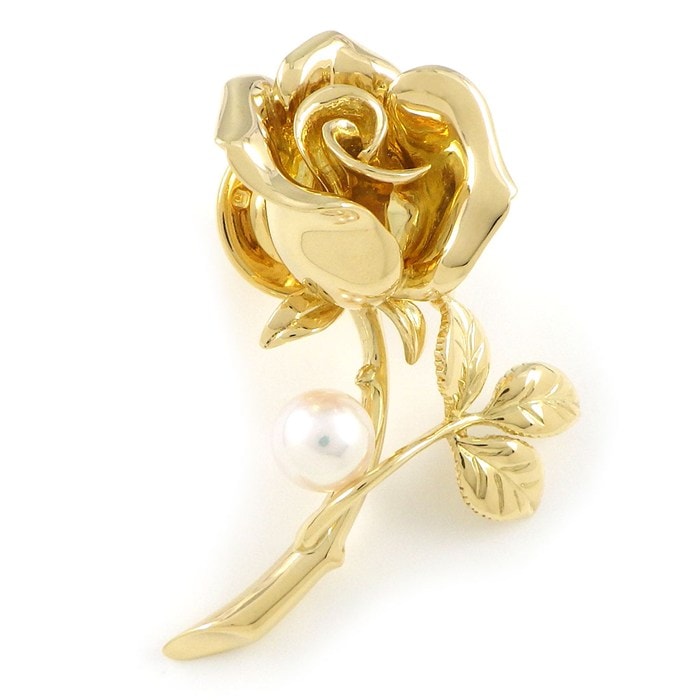 ミキモト MIKIMOTO ピンブローチ 薔薇 ローズ モチーフ 1ポイント アコヤパール 5.5mm珠 K18YG 【中古】