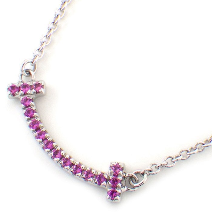 ティファニー Tiffany & Co. ネックレス Tスマイル ミニ マイクロ 2020年 クリスマス 限定モデル ピンクサファイア K18WG 【中古】