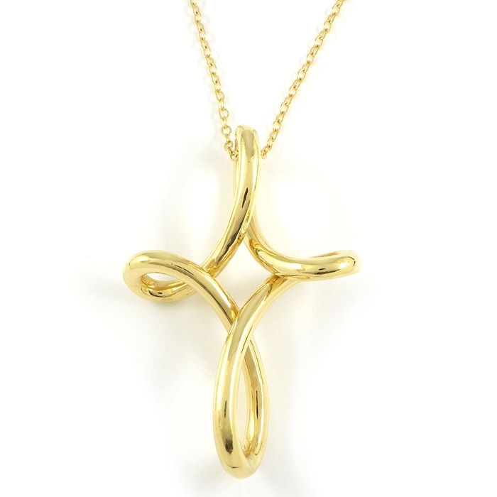 ティファニー Tiffany & Co. ロングネックレス オープン クロス K18YG 【中古】