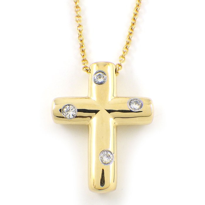 ティファニー Tiffany & Co. ネックレス ドッツ クロス 4ポイント ダイヤモンド K18YG PT950 【中古】