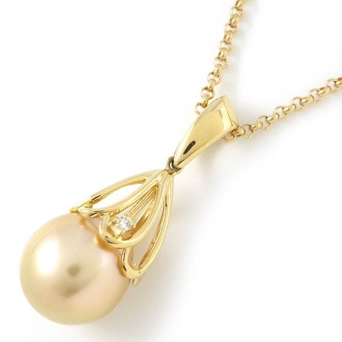  タサキ 田崎真珠 TASAKI ネックレス セミラウンド ゴールデンパール 11.0mm珠 ダイヤモンド 0.01ct K18YG 【中古】